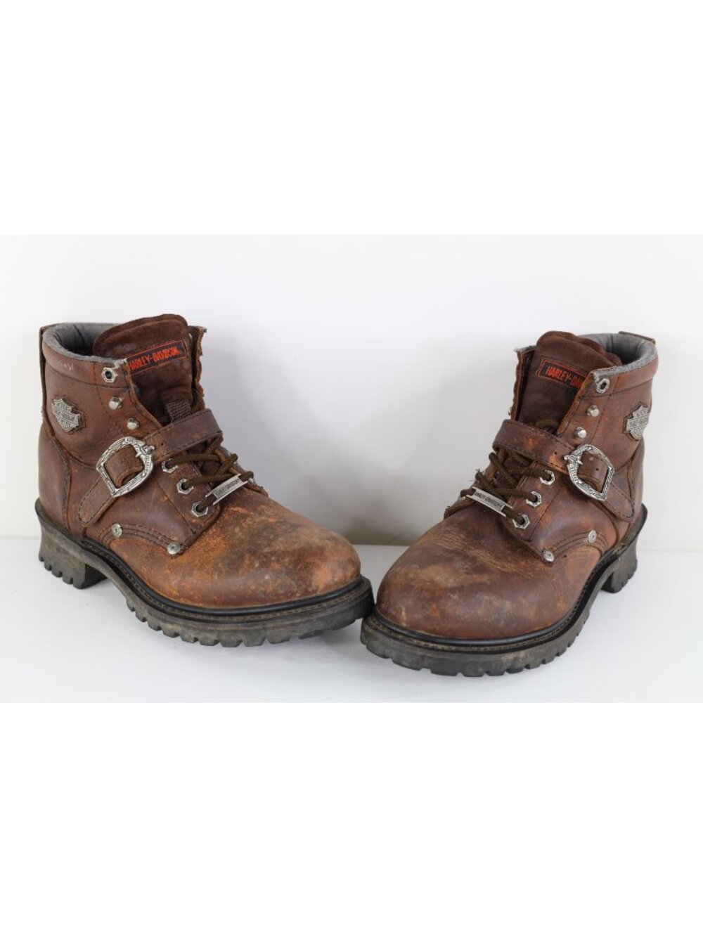 Vintage Harley Davidson Womens 9.5 Distressed Leather Logger Lug Boots Brown